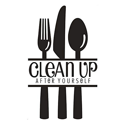 Clean Up After Yourself Wall Stickers Kitchen Tableware Quote Wall Decals Sticker Spoon Fork Knife Decal Decor For Home Dinning Room Kitchen Mural Decorations #TOP17