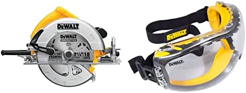 DEWALT 7-1/4-Inch Circular Saw, Lightweight, Corded (DWE575) with DEWALT DPG82-11C Concealer Clear Anti-Fog Dual Mold Safety Goggle, Clear Lens, 1 Pair