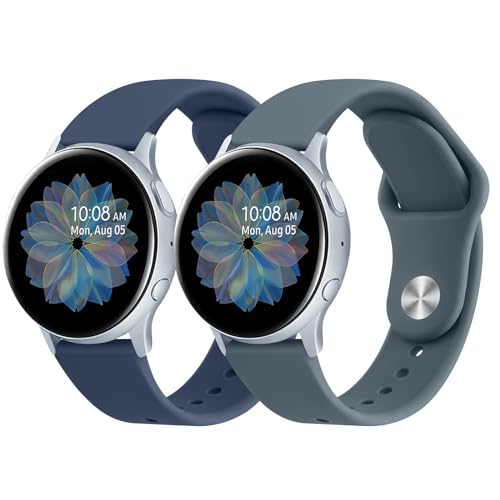 Wanme Bands for Samsung Galaxy Watch Active 2 Band 40mm 44mm, Galaxy Active Bands, 2 PACK 20mm Soft Silicone Sport Replacement Strap Compatible with Galaxy Active 2 Watch Band Women Men