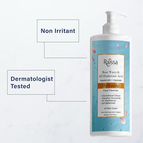 Image of Raissa Hydrating Soap Free Face Wash for Dry and dehydrated skin| Rose Water & 4D Hyaluronic Acid, Chondrus Crispus & D-Panthenol | Men & Women | 200ml