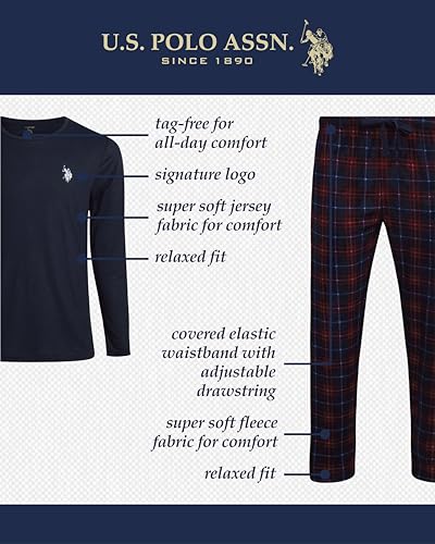 U.S. Polo Assn. Mens Pajama Set - 2 Piece Mens Long Sleeve Tee Shirts & Soft Fleece Pajama Pants for Men with Gift Box (S-XL)2