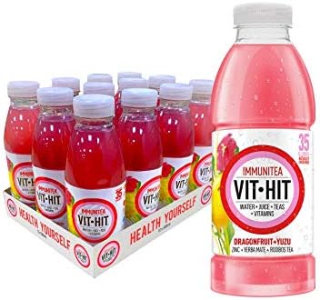 VIT HIT Naturally Sweetened Low-Calorie Drink with Tea, Juice, Water, and a Hit of Vitamins, IMMUNITEA, 16.9 Ounce (Pack of 12)