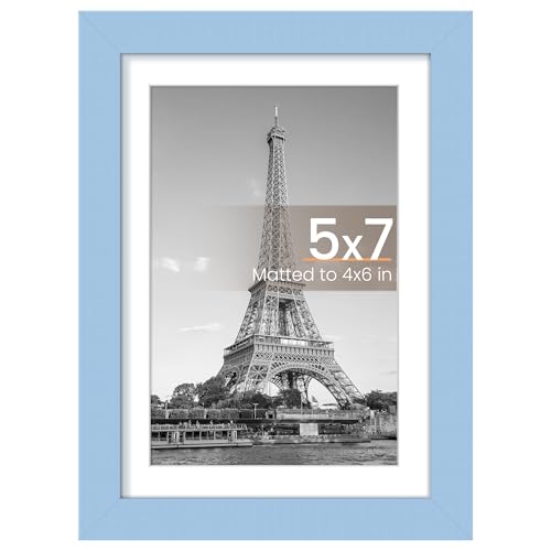 Image of upsimples 5x7 Picture Frame, Display Pictures 4x6 with Mat or 5 x 7 Without, Wall Hanging Photo Frames, Blue, 1 Pack