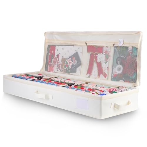 Cong.Lai Contenitore per carta da regalo: custodia per carta da regalo, tessuto Oxford 600D, impermeabile, con scomparti 90 x 30 x 12 cm, colore beige