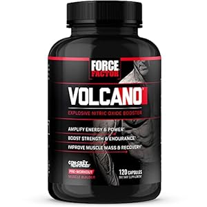 Force Factor Volcano Pre Workout Nitric Oxide Booster Supplement for Men with Creatine and L-Citrulline to Boost and Energy, Help Build Muscle, Better Pump and Workout, 120 Capsules
