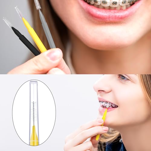 Image of Patelai 100 Pieces Braces Dental Brush for Cleaner Interdental Toothpick Dental Tooth Flossing Head Oral Hygiene Flosser Toothpick Cleaners Tooth Tool(Black, Grey,Yellow,Various Sizes)
