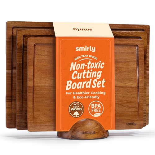 SMIRLY Teak Wood Cutting Board for Kitchen - Wood Cutting Bo...