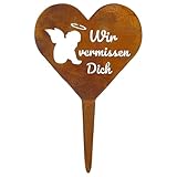 Decorazione per tomba, resistente alle intemperie, a forma di cuore, in acciaio inox, con scritta "Wir Vermissen Dich, tomba, decorazione per tomba, resistente alle intemperie, resistente al gelo