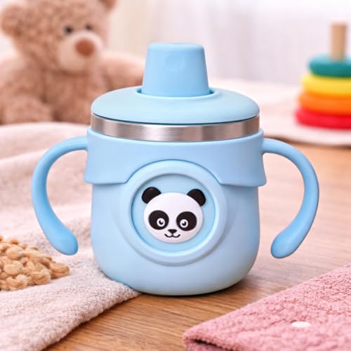 Image of THE LITTLE LOOKERS Stainless Steel Sipper Bottle for Baby 260ml | 316 Grade SS | BPA Free | Suitable for Hot & Cold |Travelling Bottle for Kids & Toddler|Training Sippy Cup with Straw /Spout Sky Blue
