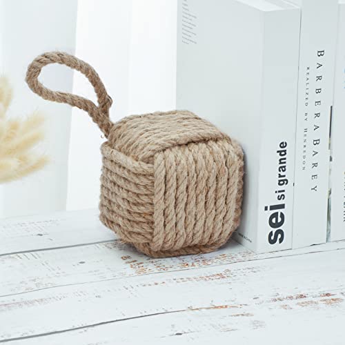 Marwood Rope Knot Door Stops Decorative Nautical Door Stopper Handmade With Handle, Jute Weighted Interior Doorstop Sailor Knot For Door And Window - Square (5"X5”, 4Lbs) #TOP6