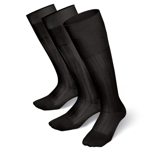 Men's Ribbed Sheer Nylon Over the Calf Dress Socks – Breathable Suit Tuxedo Trousers Socks (3-Pack)