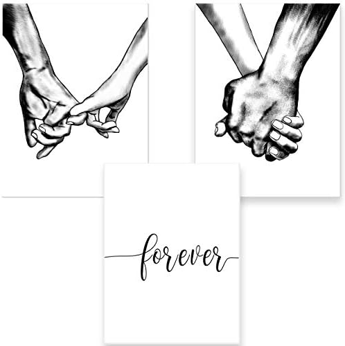 Hands Forever Framed Canvas Wall Art For Bedroom Ready To Hang Black & White Bedroom Decor For Couples Line Drawing Love Prints Aesthetic Artwork Wall Pictures for Living Room Home Décor 12″x16″ x 3 Panels
