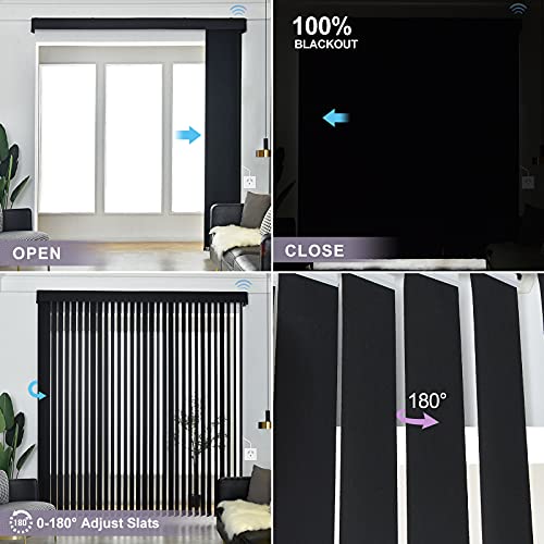 Graywind Motorized Vertical Blinds Compatible With Alexa Google Privacy Reversible Blackout Smart Vertical Blind Remote Control Track Slats Set For Patio Sliding Glass Doors, Width Up To 157", Black #TOP1