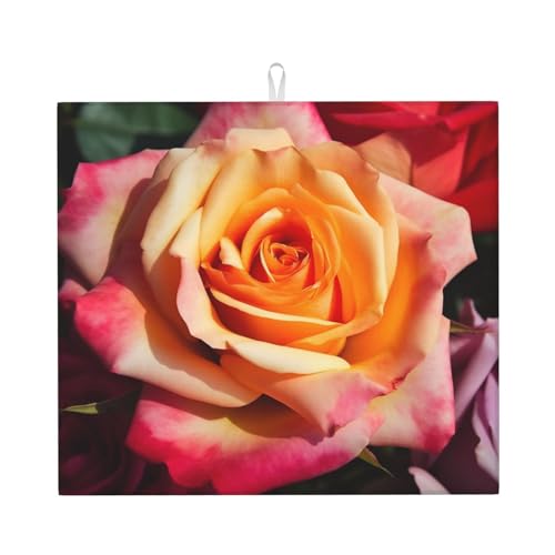 Ibrido Tea Rose Stampa Piatto Stuoia Asciugatura Pad Microfibra Assorbente Mats Per Cucina Bancone 40,6 x 45,7 cm