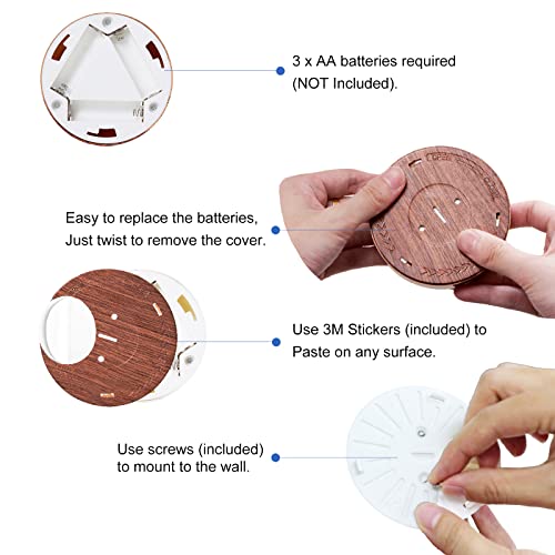 Image of Puck Lights with Remote, LED Under Cabinet Lights with Auto Timer, Battery Operated Dimmable Under Counter Light for Closet, Kitchen, Under Counter, Hallway, Stairs. 4 Pack (Woodgrain-1)
