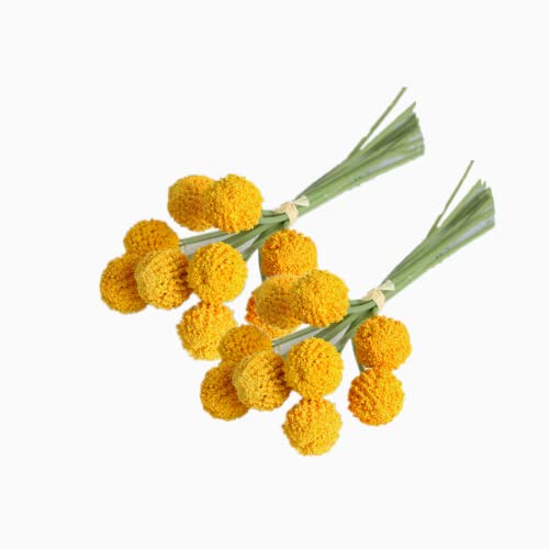 Rikyo 18 Stems Fake Flowers Billy Balls,10“ Artificial Billy Button Flower Bouquet,Permanent Flower Craspedia For Diy Crafts Wreath,Table Wedding Party Centerpieces Decor,Holiday Store (Golden) #TOP28