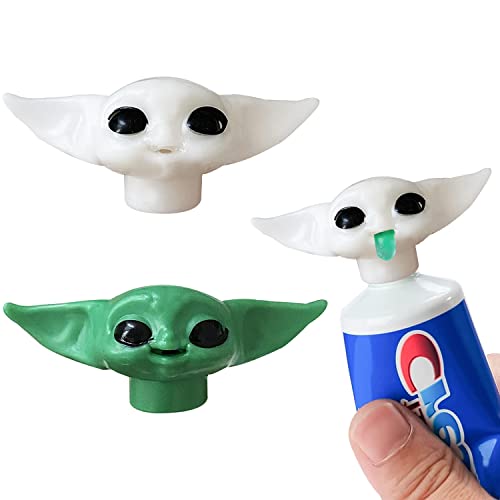 2 Pack Y-oda Toothpaste Cap Dispenser for Kids and Adults, Toothpaste Topper Toothpaste Squeezer for Children and Adults Catoon Funny Toy Model Bathroom Supplies Decorations Kids Gift