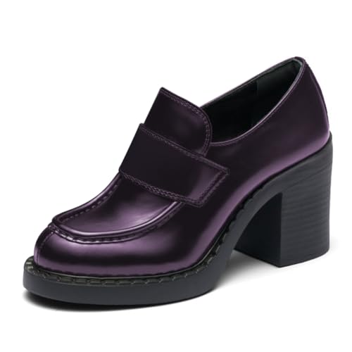 Maiyang Women Classic Chunky Block Mid Heel Platform Loafers Round Toe Slip on Comfortable Casual Daily Pump Shoes Size 4-16 US