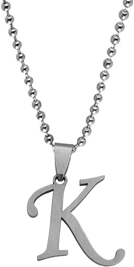 M Men StyleEnglish Alphabet Initial Charms Letter Initial K Alphabet Silver Stainless Steel Letters Script Name Pendant Chain Necklace from A-Z for For Men And Women, Medium, Stainless Steel, No