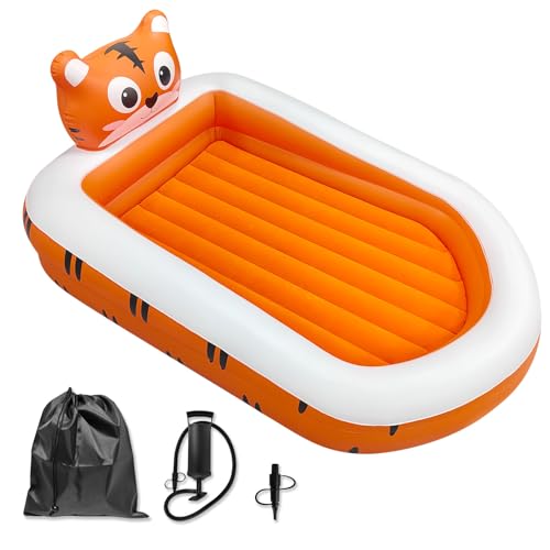 La Mejor Selección de Camas hinchables , tabla con los diez mejores. 46 ABCKEY - Cama inflable de viaje para niños, cama portátil para niños, cama hinchable con lados de seguridad y bomba de mano, colchón desmontable, superficie suave, portátil...