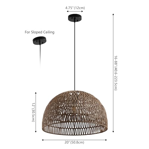Image of JONATHAN Y 20 inch Brown Modern Bohemian Woven Rope LED Pendant Light Fixture, Adjustable Dome Ceiling Lamp for Kitchen Island, Rope Shade, Coastal Farmhouse Decor (JYL6504F)