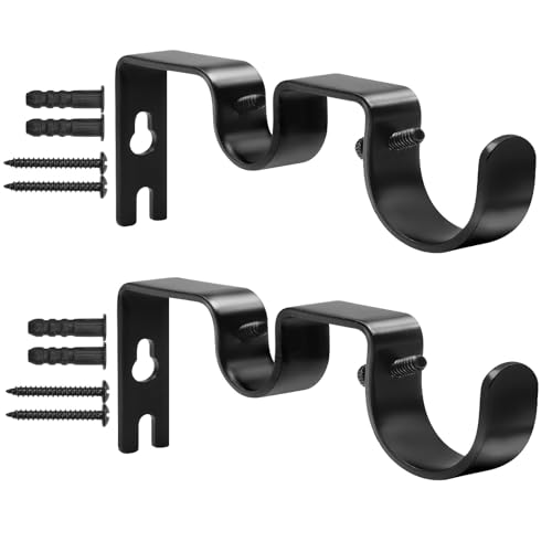Creatyi Heavy Duty Double Curtain Rod Bracket Double Rod Holders for 1 1/4 Inch and 3/4 Inch Rod (2 PCS Black)