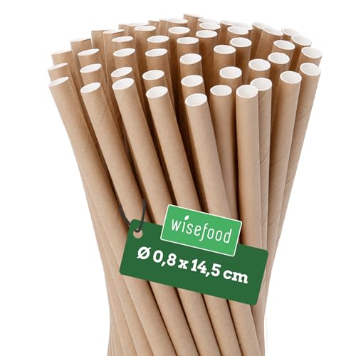 Wisefood Strohhalme Papier [15 cm Ø 8] Party Deko [Braun] alternative Strohhalme Plastik-frei für Geburtstag Hochzeit DIY [100 Stk.] für Cocktail Getränke Cola Energy Drink Wasser Limo BIO