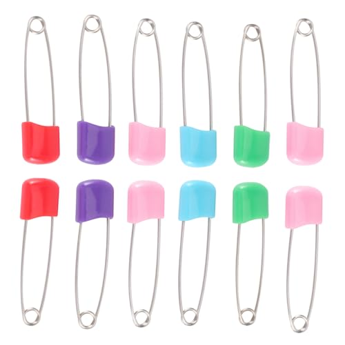 KONTONTY Cloth Diaper Pins 12 Pack s Size Rustproof Stainless Steel and Plastic Safe and Durable Random Color