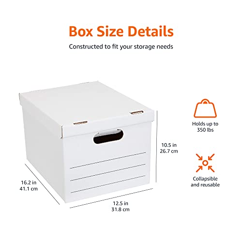 Amazon Basics Storage/Filing Boxes with Lift-Off Lid - Letter/Legal Size, Sturdy, Easy Assembly, White, 16.2" L x 12.5" W x 10.5" H, Pack of 20 - Image 4