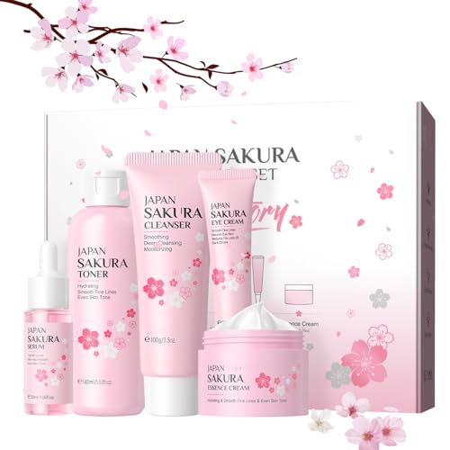 Christmas Gifts for Women, Skincare Xmas Secret Santa Gift for Teen Girls – Pink Bloom Christmas Skincare Gifts & Pamper Sets, Complete Set with Cleanser, Toner, Serum, Eye Cream & Face Cream