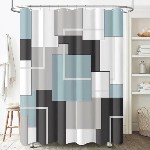 BTTN Fog Blue Modern Geometric Waterproof Fabric Shower Curtain, 72 x 72