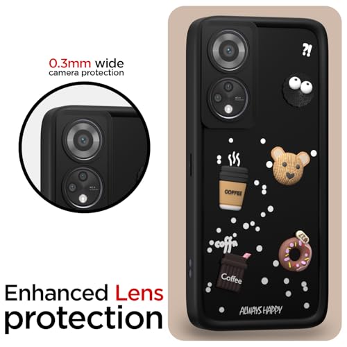 Image of Pikkme Back Cover for Oppo Reno 8T | Cute Fun Cartoon 3D Bear Silicone Full Body Protection Bumper Case (Black)