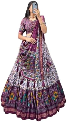 Women's Trending Designeer Tussar Silk With Foiil Print and bandhani Print Lehenga Choli
