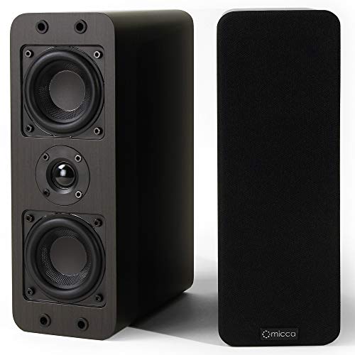 Micca OoO Passive Slim Bookshelf Speakers with 3-Inch Woofers and Silk Tweeter, Thin Design Under 4″ Wide, for Desktop Stereo or Home Theater Surround Sound, Wall Mountable, Pair, Dark Walnut
