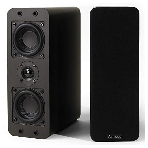 Micca OoO Passive Slim Bookshelf Speakers with 3-Inch Woofers and Silk Tweeter, Thin Design Under 4" Wide, for Desktop Stereo or Home Theater Surround Sound, Wall Mountable, Pair, Dark Walnut
