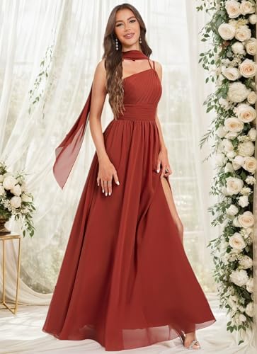 Multiway Bridesmaids Dresses for Women A-Line Ruched One Shoulder Chiffon Maxi Convertible Formal Gown4