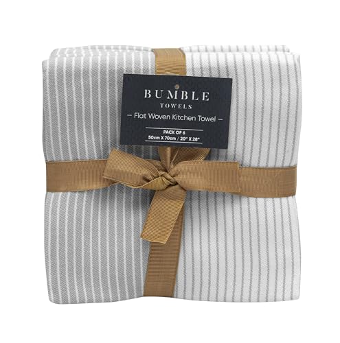 Image of Premium Kitchen Towels 100% Cotton 20 inchx28 inch 6-Pack - Grey | Large 238 GSM yarn dyed flat woven 100% cotton kitchen towel set for lightweight absorbent everyday drying