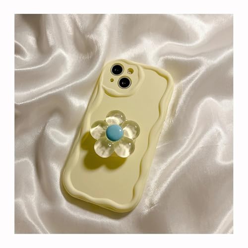 Housse iPhone 14 Pro Max anti-chute jaune fleur réglable pour éviter la fatigue des mains