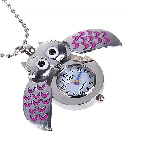 SMELEYOU Montre de Poche Double Hibou Ouvert médaillon rétro Vintage Pendentif Mini Montre de Poche Collier pour Femme Rose Rouge