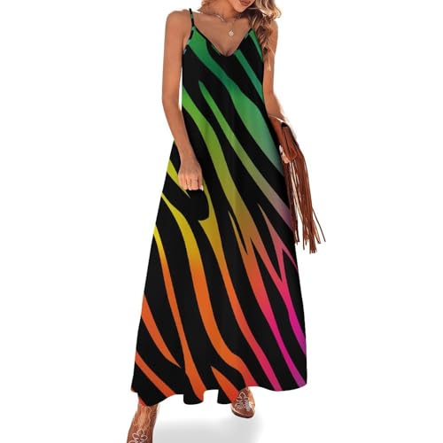 Robe longue arc-en-ciel d'été sans manches pour femme adepte du style maxi de plage