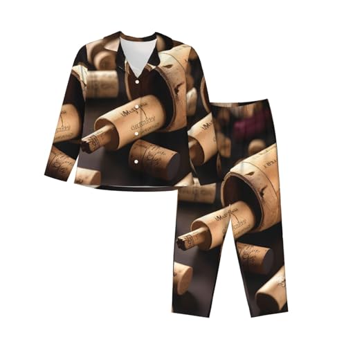 Pyjama femme 2 pièces imprimé bouteille de vin vêtement de nuit manches longues pour dormir