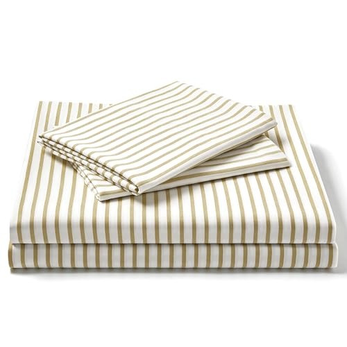 Image of FreshCulture Full Size Bed Sheets - Ultra Soft Striped Sheets - Brushed Microfiber - Deep Pockets up to 16 inch - Easy Care - Hotel Luxury 4 Piece Striped Sheets Full, Stripe Beige