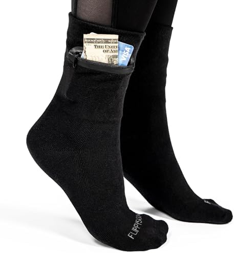 Zipper Sock Wallet - Cotton & Polyester Zipper Socks with Pockets - Fits shoe size 6-13