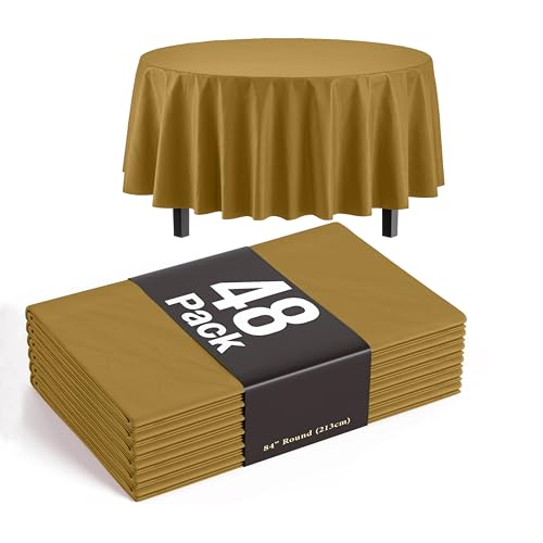 Exquisite Gold Round Tablecloths Plastic Table Cloth Disposable 48 Pack 84" Inch Round Table Cloth Disposable Gold Tablecloths Plastic Tablecloth Indoor/Outdoor Tablecloth Party Supplies by Party Solids - Used condition - US$46.82