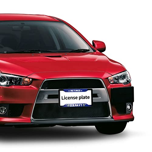 License Plate Frames, Us Navy Retired Veteran License Plate Frame 2 Pack Car License Plate Cover Holder With 4 Holes, Black Blue Metal Matte Personalized Funny Cool Auto Car Tag Frames For Women Men #TOP5