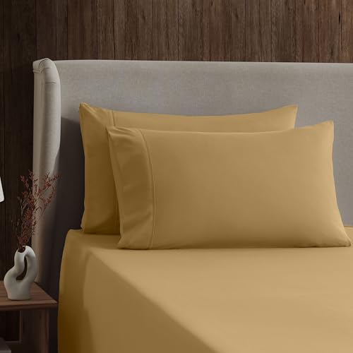 Image of Nestl Queen Bed Sheet Set - Camel Gold - 4-Piece Deep Pocket | Instantly Soft, Night-One Ready (No Wash Required). Fits 16-Inch Deep Pockets, 360-Degree Elastic Grip