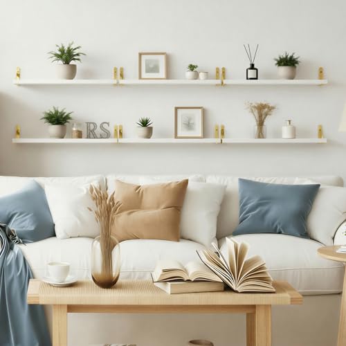 Image of YGEOMER White Floating Shelves for Wall, Farmhouse 23.6 Inch Wall Shelves for Bedroom, Bathroom Storage, Living Room and Kitchen Decor (Set of 6 White)