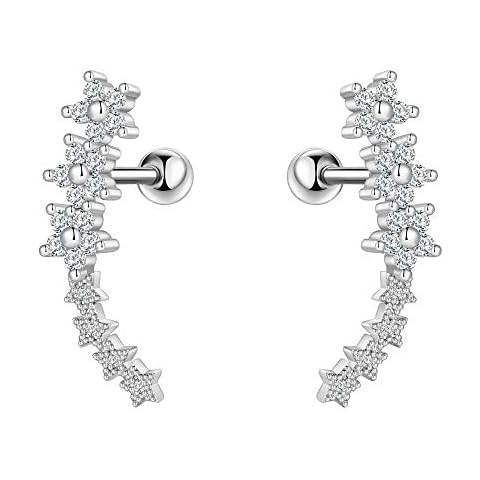 Cartilage Stud Earrings for Women, 14K Gold Plated Cubic Zirconia Cartilage Climber Earrings Tiny Stud Earrings Moon Butterfly Stud Earrings for Women Girls Cartilage Piercing Jewelry, Metal Cover