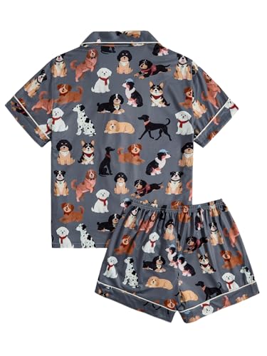 Image of SOLY HUX Women's Short Pajamas Set Cute Printed Button Short Sleeve Shirt with Shorts Sleepwear PJs Set