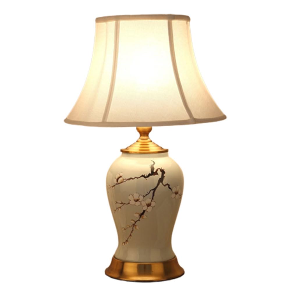 SGKOMN 21.2" Chinoiserie Ceramic Table Lamp Traditional Bedside Desk Nightstand Lamp With Flower And Bird Pattern For Bedroom Living Room Office College Bookcase-E